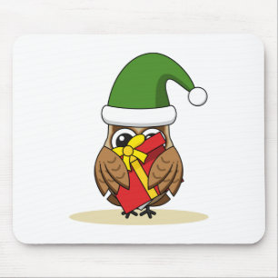 Christmas Elf Owl with Present Mouse Mat