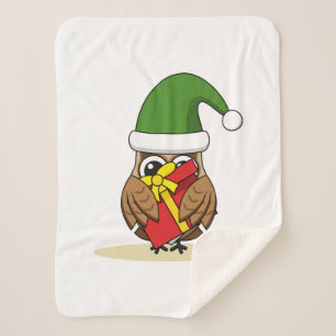 Christmas Elf Owl with Present Sherpa Blanket