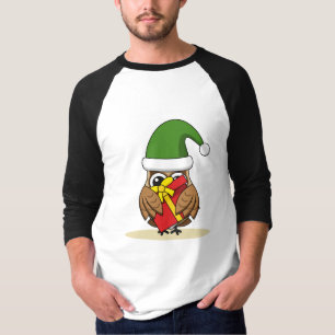 Christmas Elf Owl with Present T-Shirt