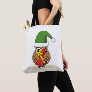 Christmas Elf Owl with Present Tote Bag