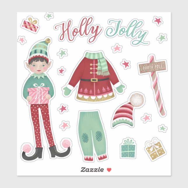 Christmas Elf Paper Doll Sticker Sheet (Sheet)