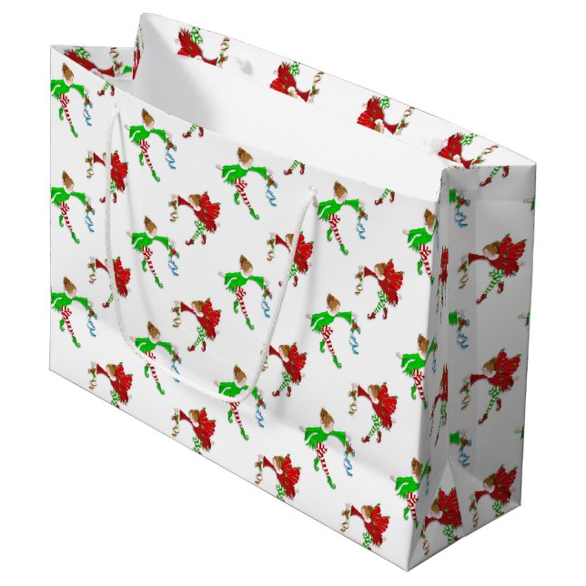 Christmas elf pattern large gift bag (Front Angled)