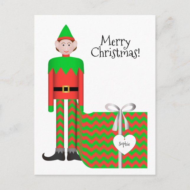 Christmas Elf Postcard - Chevron Gift Package (Front)
