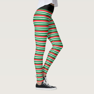 Christmas Elf Red and Green Geometric Stripes Leggings