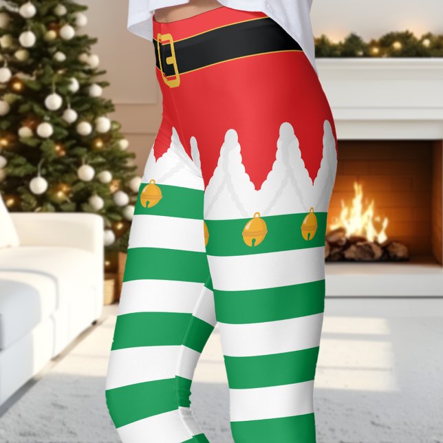 Christmas Elf Red and Green Stripe Holiday Leggings (Creator Uploaded)