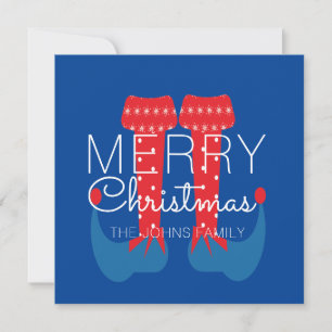 Christmas Elf Red Blue Script Snowflake