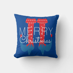 Christmas Elf Red Blue Script Snowflake  Cushion