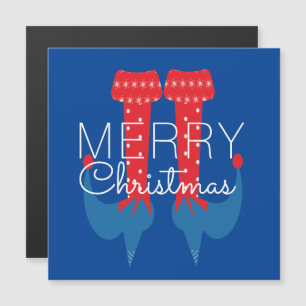Christmas Elf Red Blue Script Snowflake Magnet