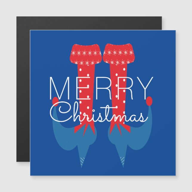 Christmas Elf Red Blue Script Snowflake Magnet (Front/Back)