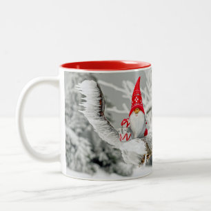 Christmas Elf Red Santa Hat Snowy Two-Tone Coffee Mug