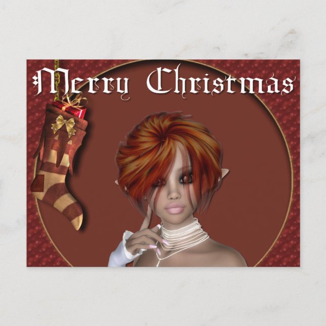 Christmas Elf - Redhead Design1 - Fantasy Postcard (Front)
