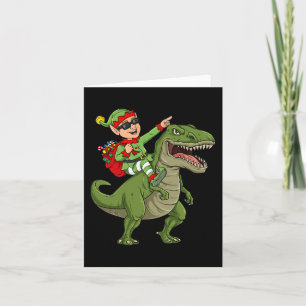 Christmas Elf Riding Dinosaur T Rex Boys Kids Fun Card