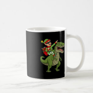 Christmas Elf Riding Dinosaur T Rex Boys Kids Fun  Coffee Mug