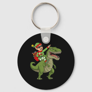 Christmas Elf Riding Dinosaur T Rex Boys Kids Fun  Key Ring