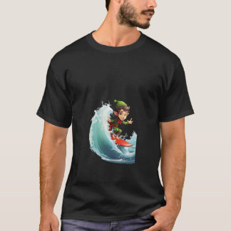 Christmas Elf Riding Surfboard Surfing Surfboardin T-Shirt