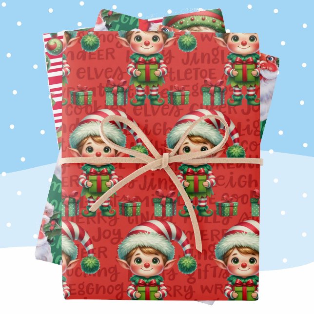 Christmas Elf Santa Claus Elves 3 Wrapping Paper Sheet (Creator Uploaded)