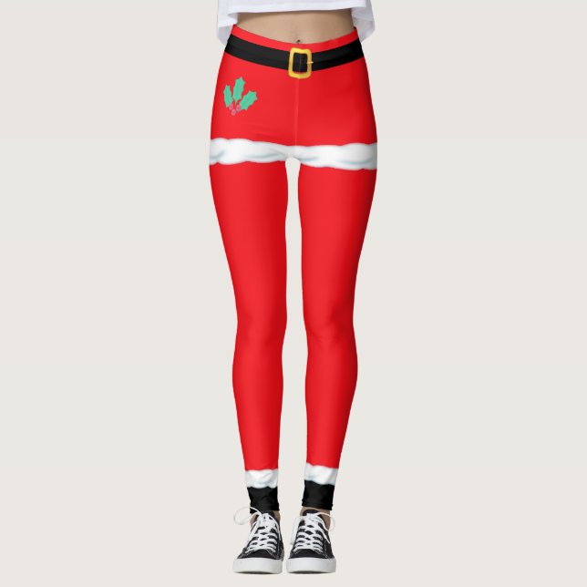 Christmas Elf Santa Claus Red Leggings (Front)
