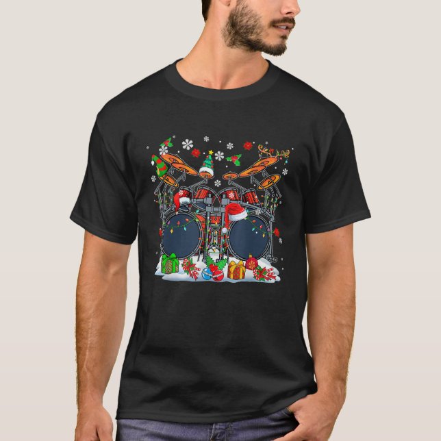 Christmas Elf Santa Reindeer Drums Instrumentalist T-Shirt (Front)