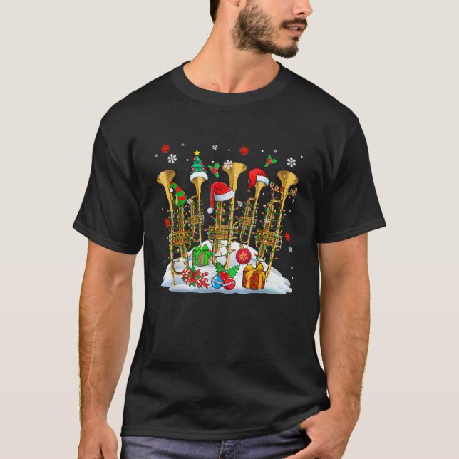 Christmas Elf Santa Reindeer Trumpets Instrumental T-Shirt (Front)