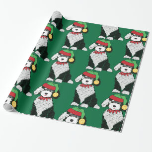 Christmas Elf Sheepadoodle Green Wrapping Paper