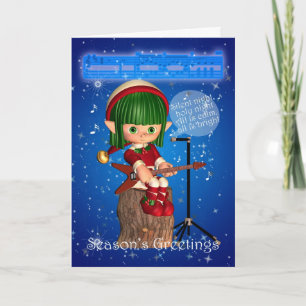 Christmas Elf Singing Silent Night Holiday Card