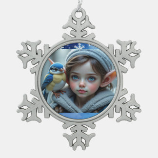 Christmas Elf Snowflake Pewter Christmas Ornament