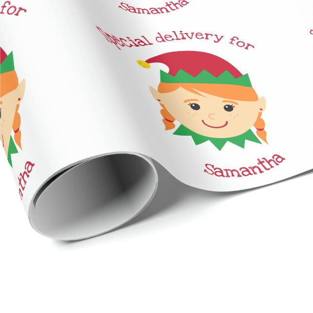 Christmas Elf Special delivery girl kids children Wrapping Paper (Roll Corner)