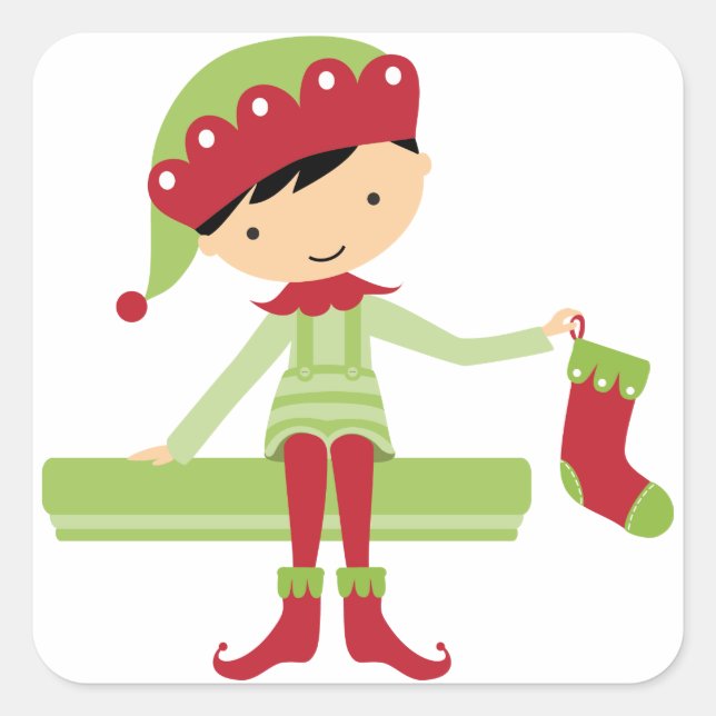 Christmas elf square sticker (Front)