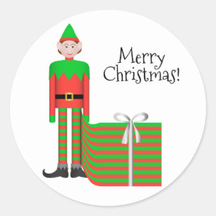 Christmas Elf Sticker - Striped Gift Package