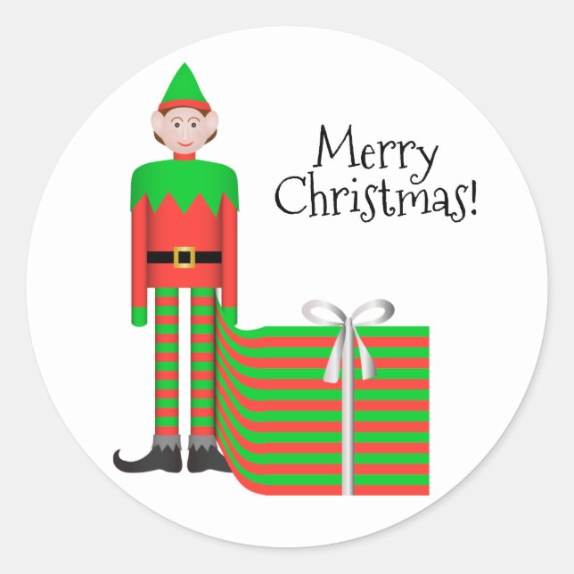 Christmas Elf Sticker - Striped Gift Package (Front)