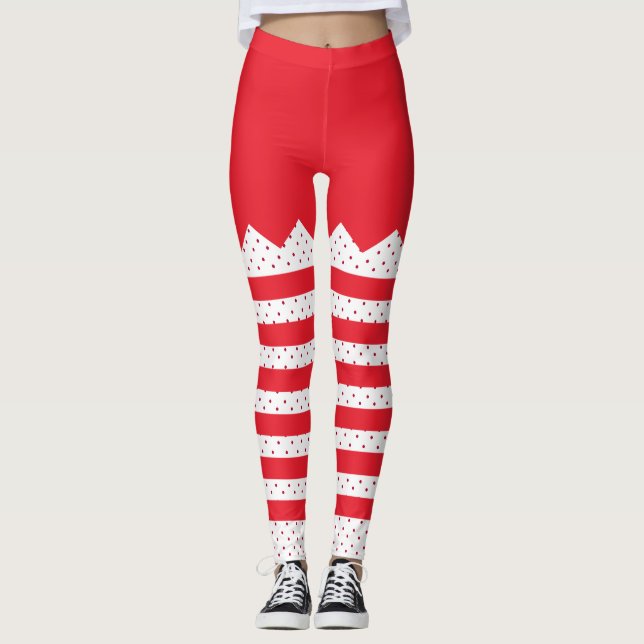 Christmas Elf Stripes and Dots Leggings (Front)