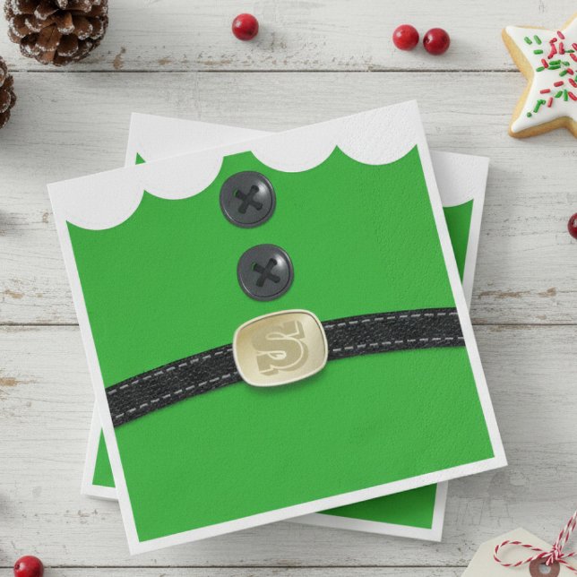 Christmas Elf Suit Belt Monogrammed Holiday Party Napkin (Transform your holiday party table effortlessly! )