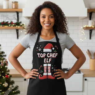 Christmas Elf Top Chef Holiday Black T-Shirt Apron
