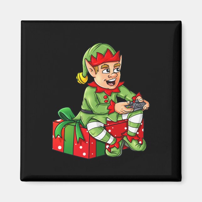 Christmas Elf Video Gamer Controller Boys Kids Xma Magnet (Front)
