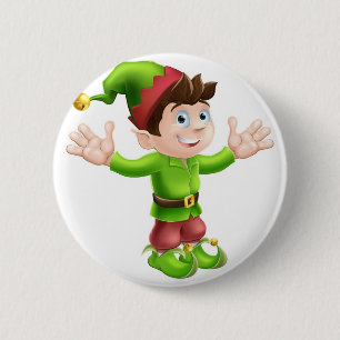 Christmas elf waving 6 cm round badge