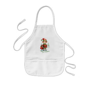 Christmas elf with a sack of gifts kids apron