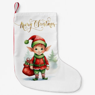 Christmas elf with a sack of gifts small christmas stocking