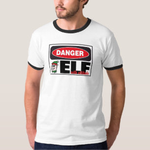 Christmas Elf With Attitude Danger Sign T-Shirt