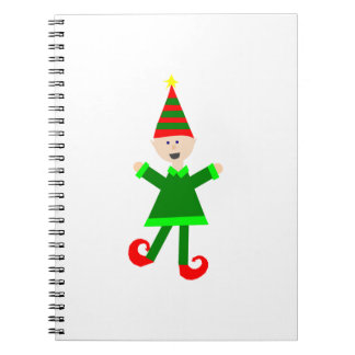 Christmas Elf with Green and Red Striped Star Hat Notebook