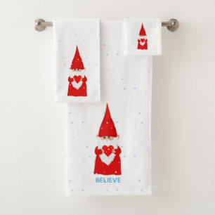 Christmas Elf with Heart on White Bath Towel Set