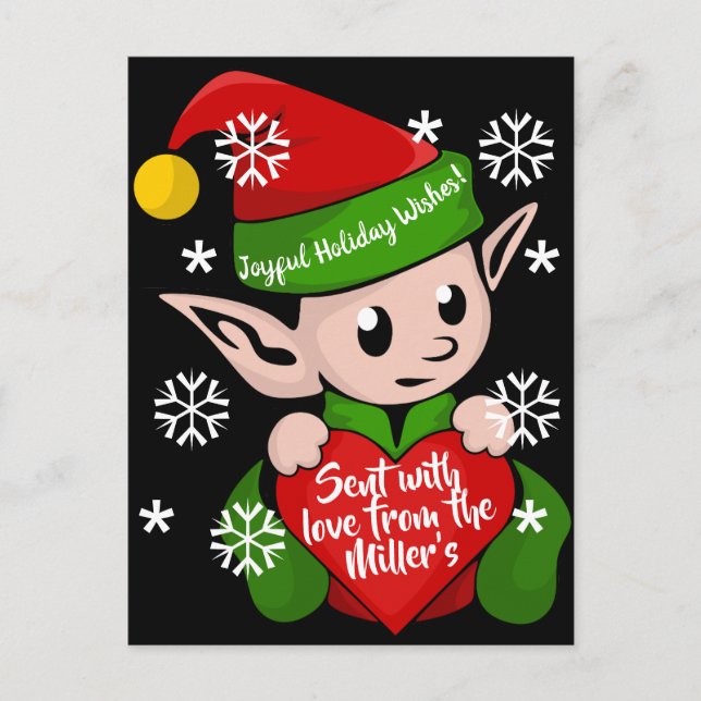 Christmas Elf with Heart Vintage Image Postcard (Front)