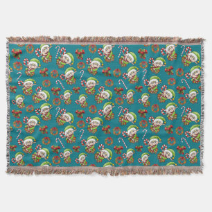 Christmas Elf with holly, wreath & peppermint Throw Blanket