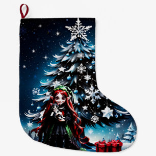 Christmas Elf with Kitten.  Large Christmas Stocking