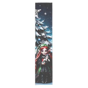 Christmas Elf with Kitten. Short Table Runner