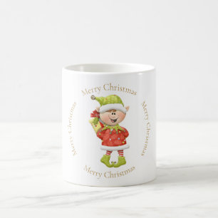 Christmas Elf with Present Coffee Mug