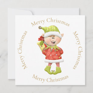 Christmas Elf with Present Holiday Card