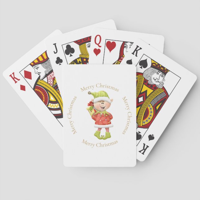 Christmas Elf with Present Playing Cards (Back)
