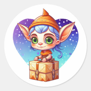 Christmas Elf with Snowy Background Classic Round Sticker