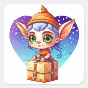 Christmas Elf with Snowy Background Square Sticker