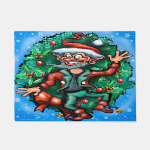Christmas Elf with Wreath Doormat